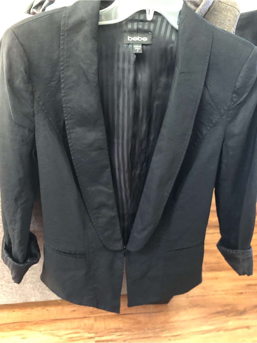 bebe Black Satin-Lapel Tailored Blazer